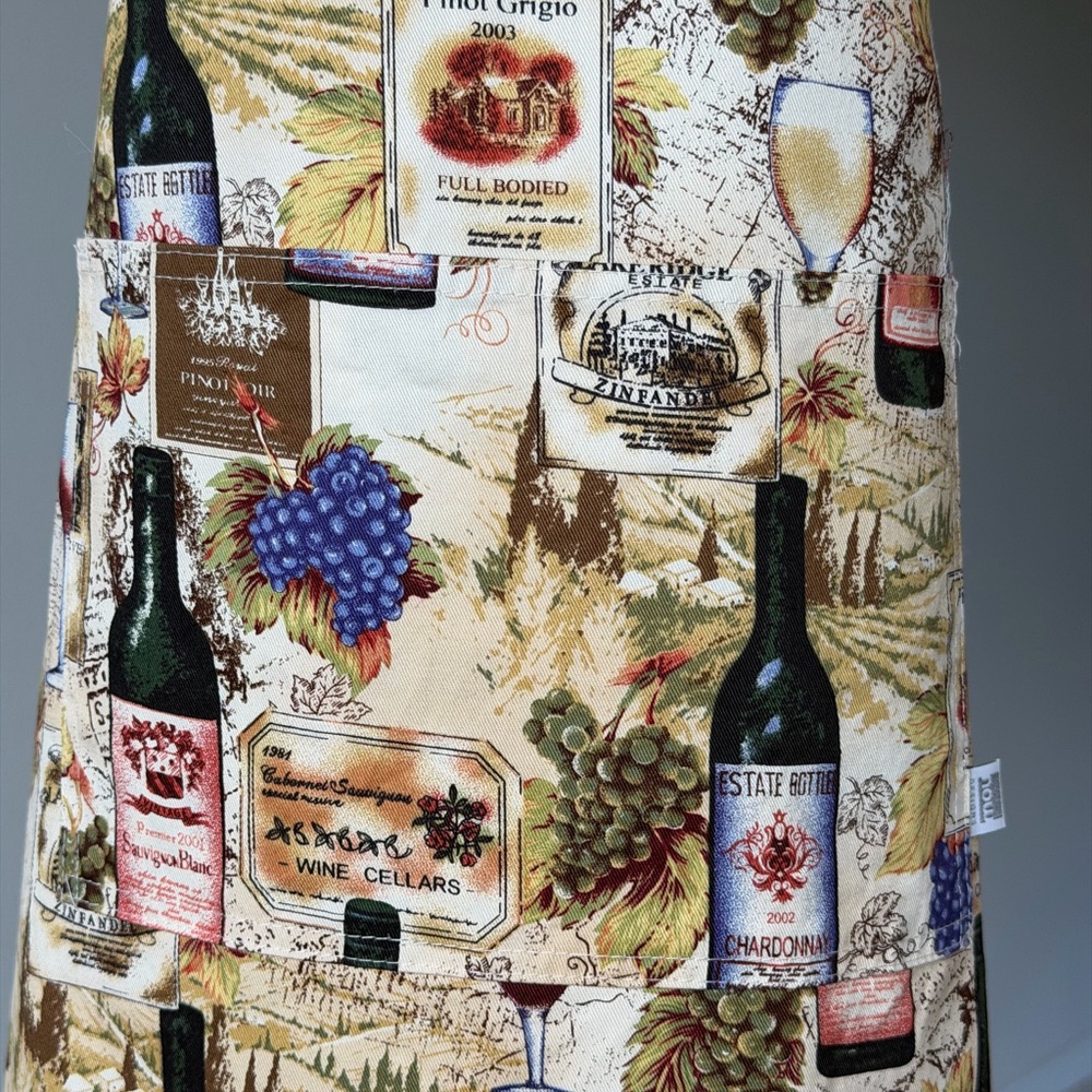 mou designs Wine Glass & Bottle Kitchen Cotton Apron-Fun Barware / Chef Cooking - Picture 4 of 11